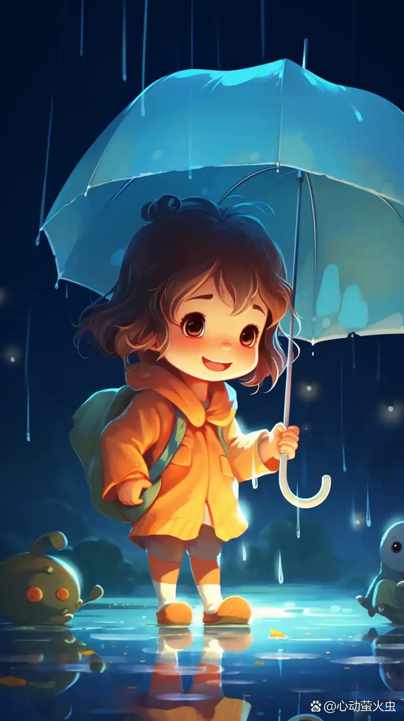 下雨撑伞的可爱小女孩!