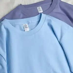 250g重磅纯棉浅蓝奶油奶蓝色 短袖t恤女宽松圆领纯色打底衫上衣男