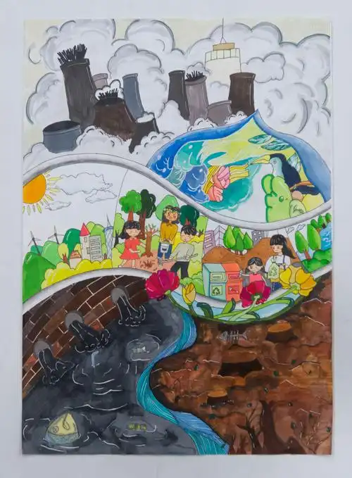 小学组优秀环保主题绘画7张