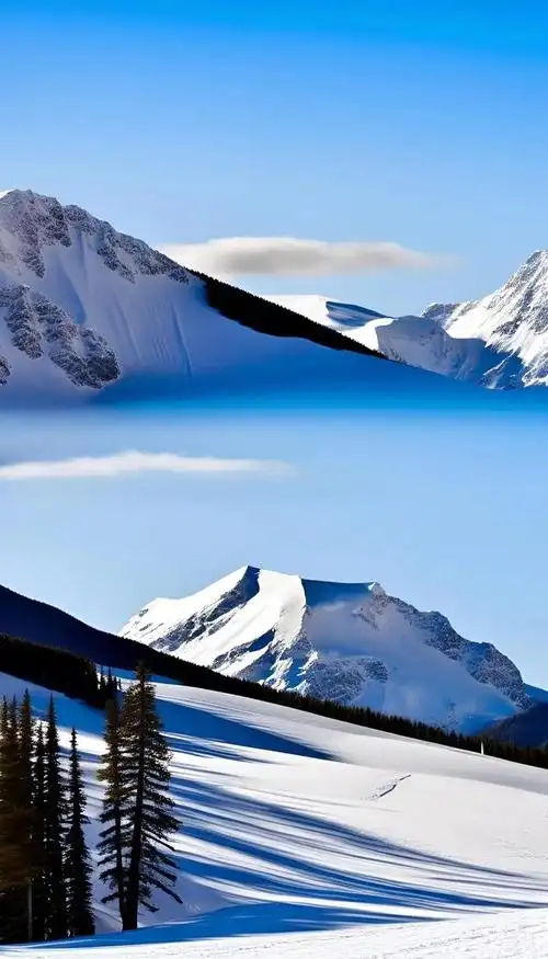 雪山上的雪景是极美的,天空中不时有飞鸟掠过,留下几个白色的脚印.