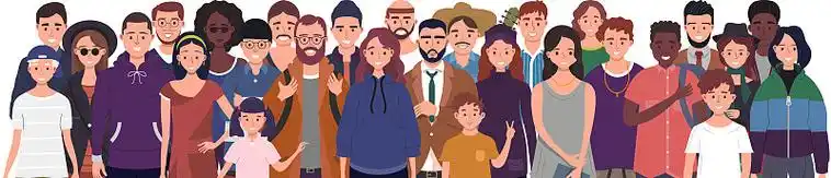 儿童,成年人和青少年站在一起.矢量图图片下载