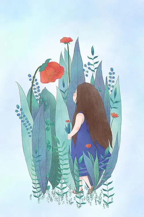森系女暖心插画植物插画126