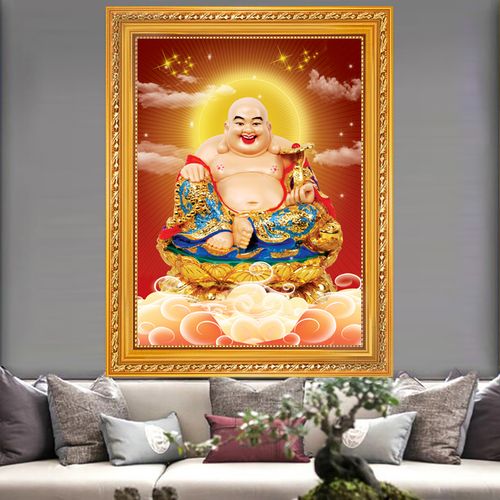 高清大肚笑佛装饰画弥勒佛画像挂画客厅玄关过道茶室招财风水墙画