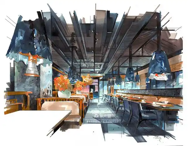 丁震餐饮空间手绘表现作品欣赏