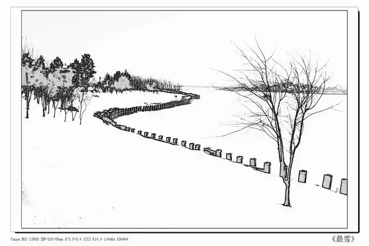 《黑白素描雪景》