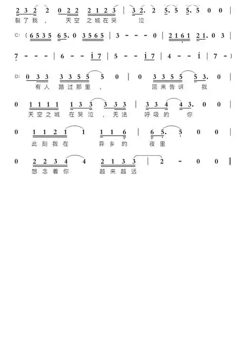 天空之城李志智能简谱