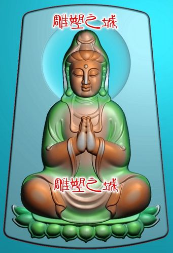 精雕图 灰度图 浮雕图 双手合十莲花坐观音