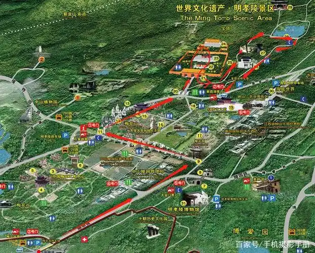 我是从明孝陵的3号门进入的,上图是我的游览路线.