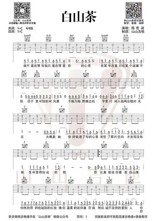 白山茶(吉他谱)