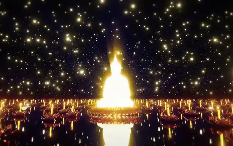 k2568 4k画质创意3d莲花蜡烛观音菩萨如来佛主佛光普照金色粒子歌舞