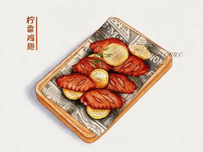 柠香鸡翅绘画过程