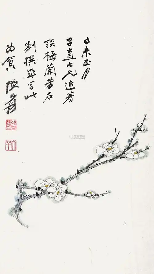 张大千 张大千 梅花 纸本镜框