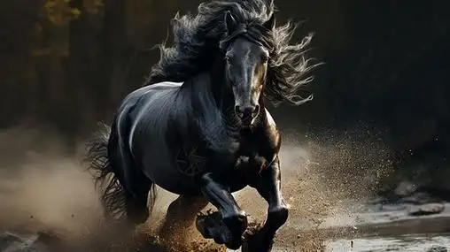 奔跑的黑马正面马图片素材