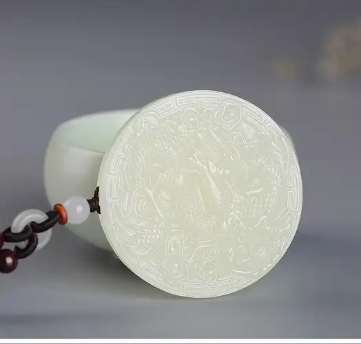 汉峰 和田玉龙凤玉佩情侣款一对玉牌吊坠男士圆形玉石玉坠挂件 凤佩