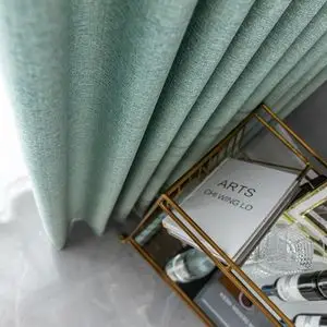 ins莫兰迪北欧现代简约轻奢纯色湖水绿窗帘格子成品遮光2020新款