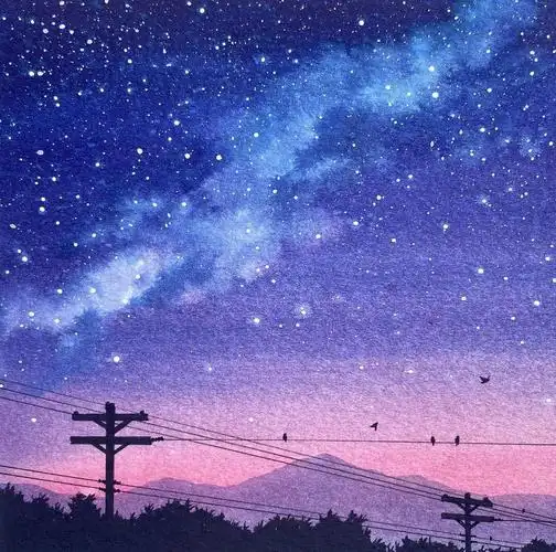 梦幻星空系列水彩剪影画色彩练习