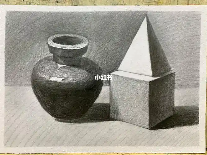 素描4级罐子加几何体