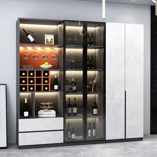 酒柜玻璃靠墙客厅现代简约高档轻奢奢风小型墙边柜酒柜