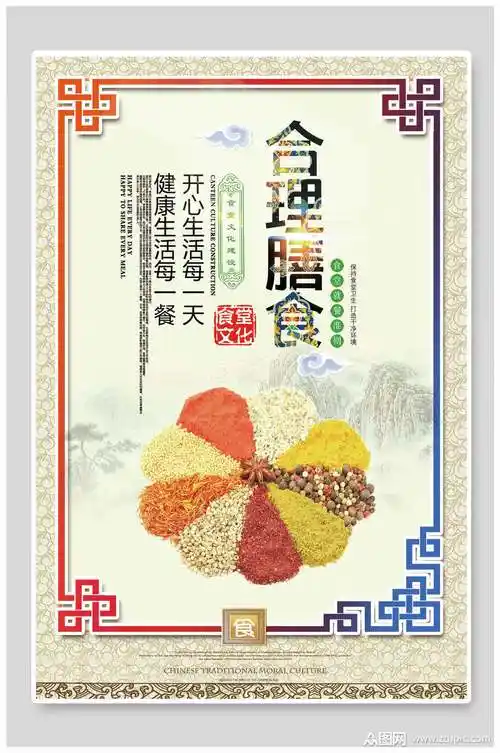 炫彩合理膳食餐厅食堂挂画海报模板下载-编号3002219-众图网