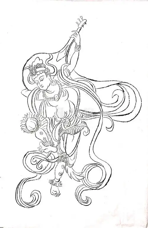 白描,敦煌壁画反弹琵琶.