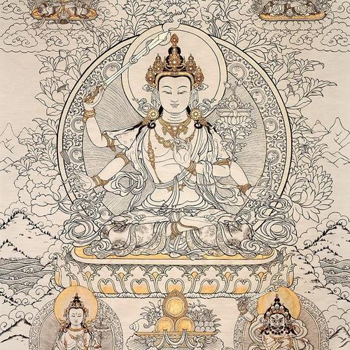 唐卡描金挂画智慧文殊菩萨线稿 数字油彩减压填色diy手绘礼物油画