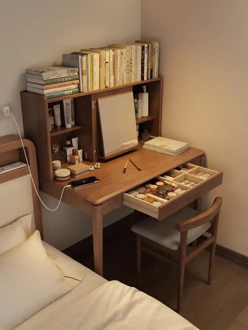 书桌梳妆台一体也太会节约空间了吧0101 女孩子学习进步和化妆都