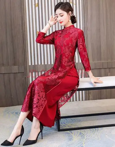 高端轻奢婚礼妈妈礼服改良版奥戴蕾丝旗袍2021新款春季喜婆婆婚宴装连