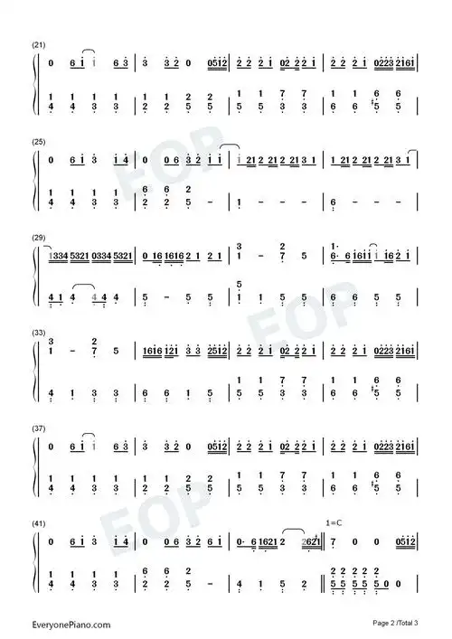 简单版-抖音热歌双手简谱预览2-钢琴谱文件(五线谱,双手简谱,数字鬃