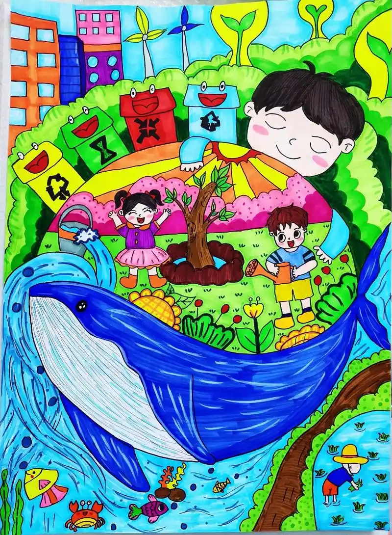 96主题:《阳光,绿色》(上色版) 78年龄段:8岁  保护地 - 抖音