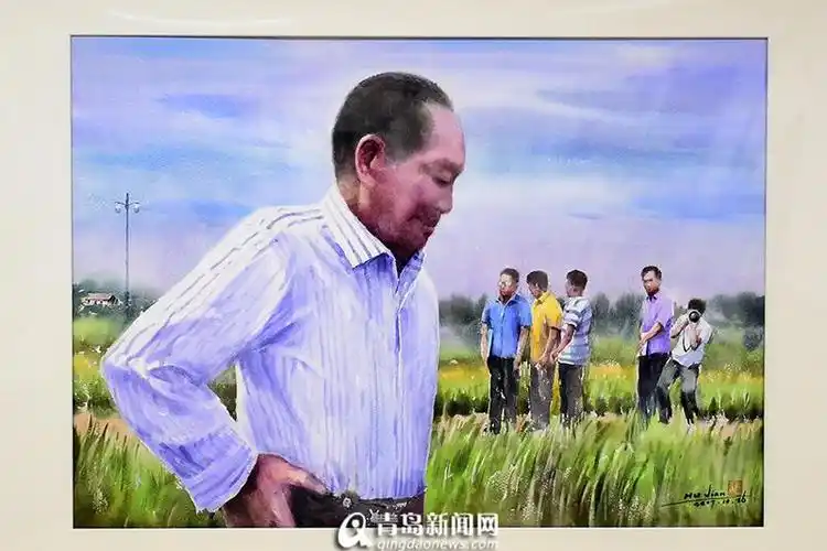 高清:青岛画家为海水稻画像 袁隆平院士跃然纸上