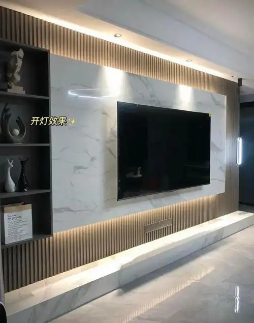配合大理石背景和75寸的壁挂电视,整体效果真的很美.