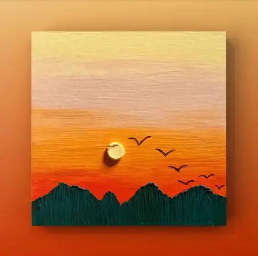 油画棒夕阳小画附步骤色号