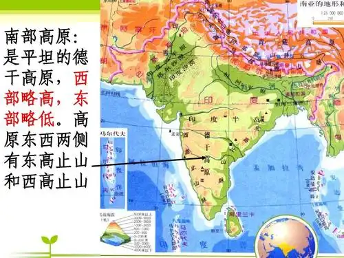 南部高原: 是平坦的德 干高原,西 部略高,东 部略低.