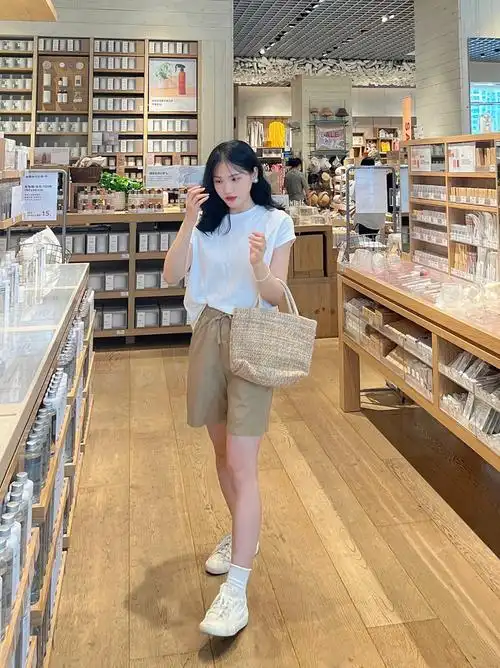 muji无印良品✨法国袖t恤配短裤神仙组合了