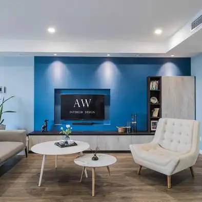 蓝色系客厅背景墙设计