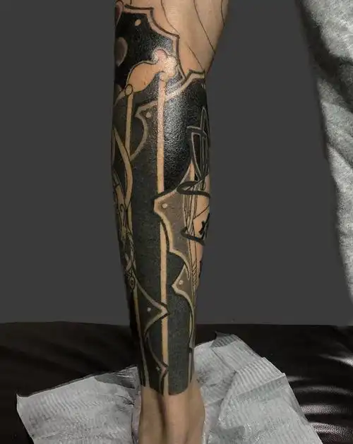 日式 石头纹身图片_腿部脚部老传统新传统日式 石头纹身图案