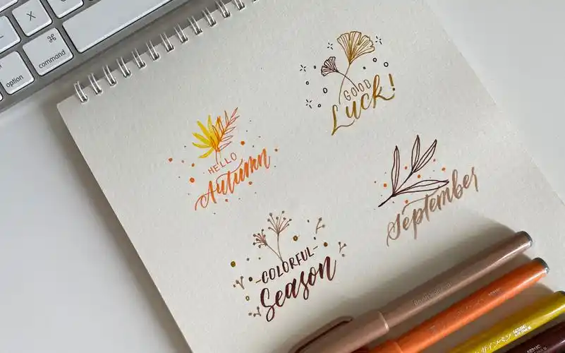 秋天手帐封面标题植物简笔画