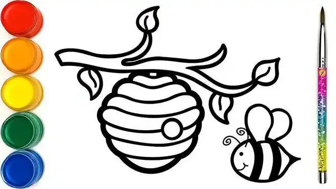益智趣味简笔画启蒙,一只小蜜蜂采蜜的画,画好后在涂颜色-母婴亲子