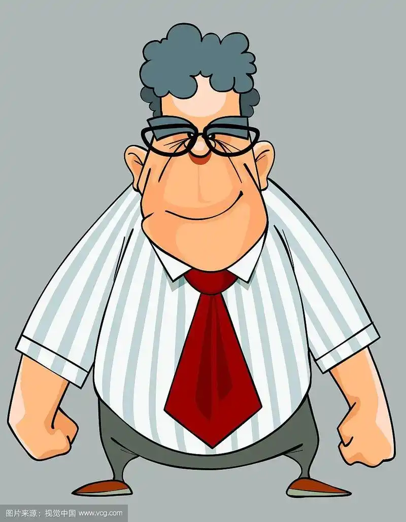 一个穿着衬衫打着领带的卡通微笑男人站着