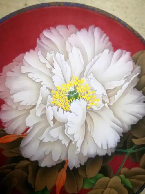 工笔团扇牡丹白板玉完成步骤