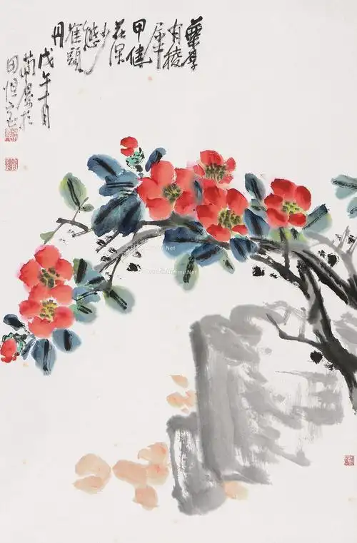 0159戊午1978年作凌霄花立轴设色纸本