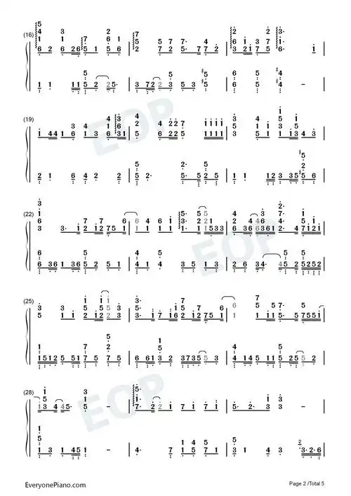 后来遇见他-胡66双手简谱预览2-钢琴谱文件(五线谱,双手简谱,数字谱