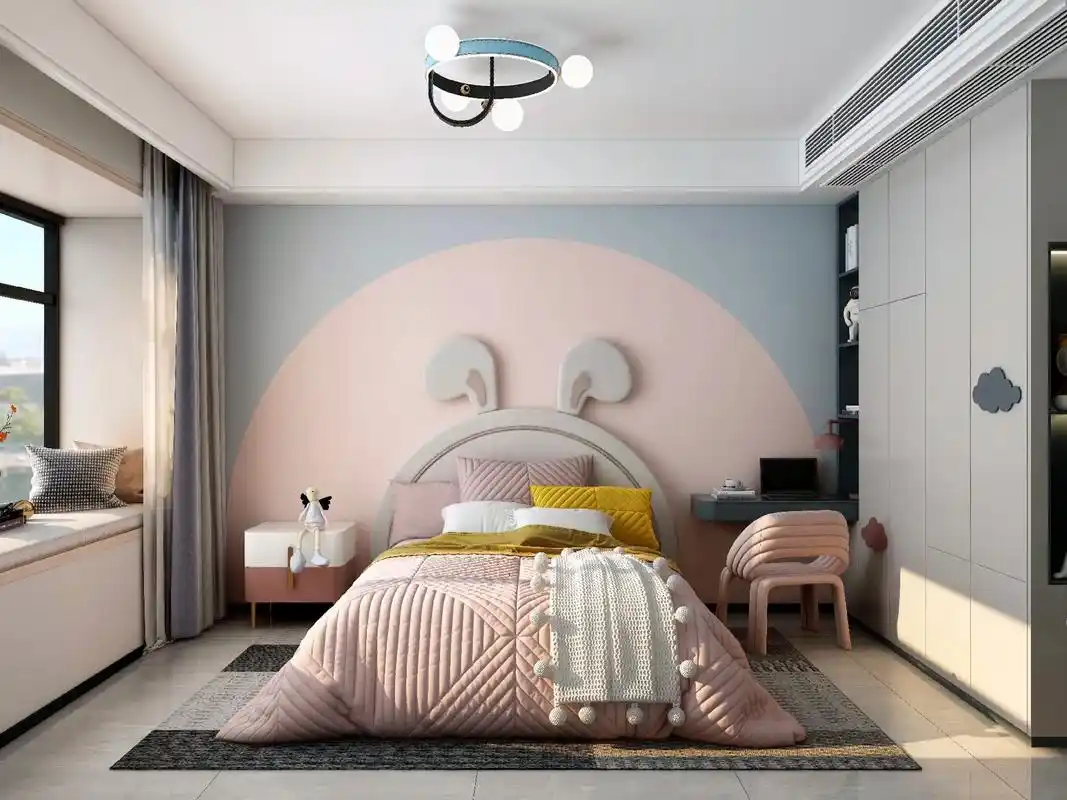 儿童房乳胶漆造型背景墙设计,拼色墙造型设计 #酷家乐#乳胶漆 - 抖音