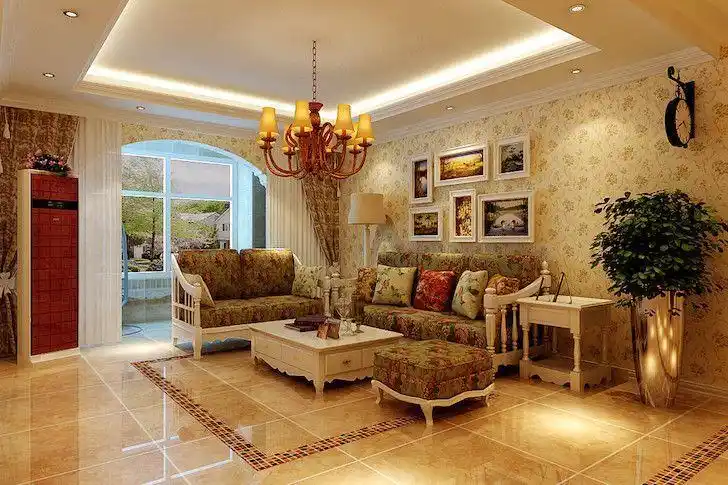 田园风格三居室客厅壁纸装修效果图大全#173926855