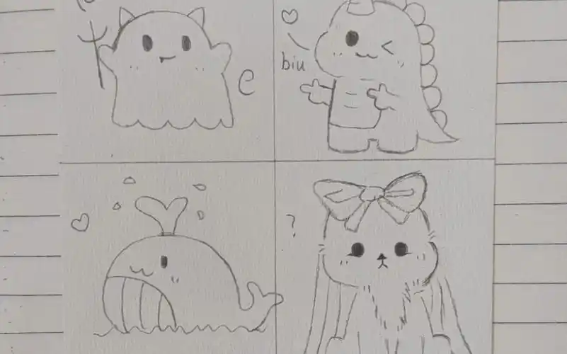 描摹 四宫格简笔画"可爱是我的代名词"