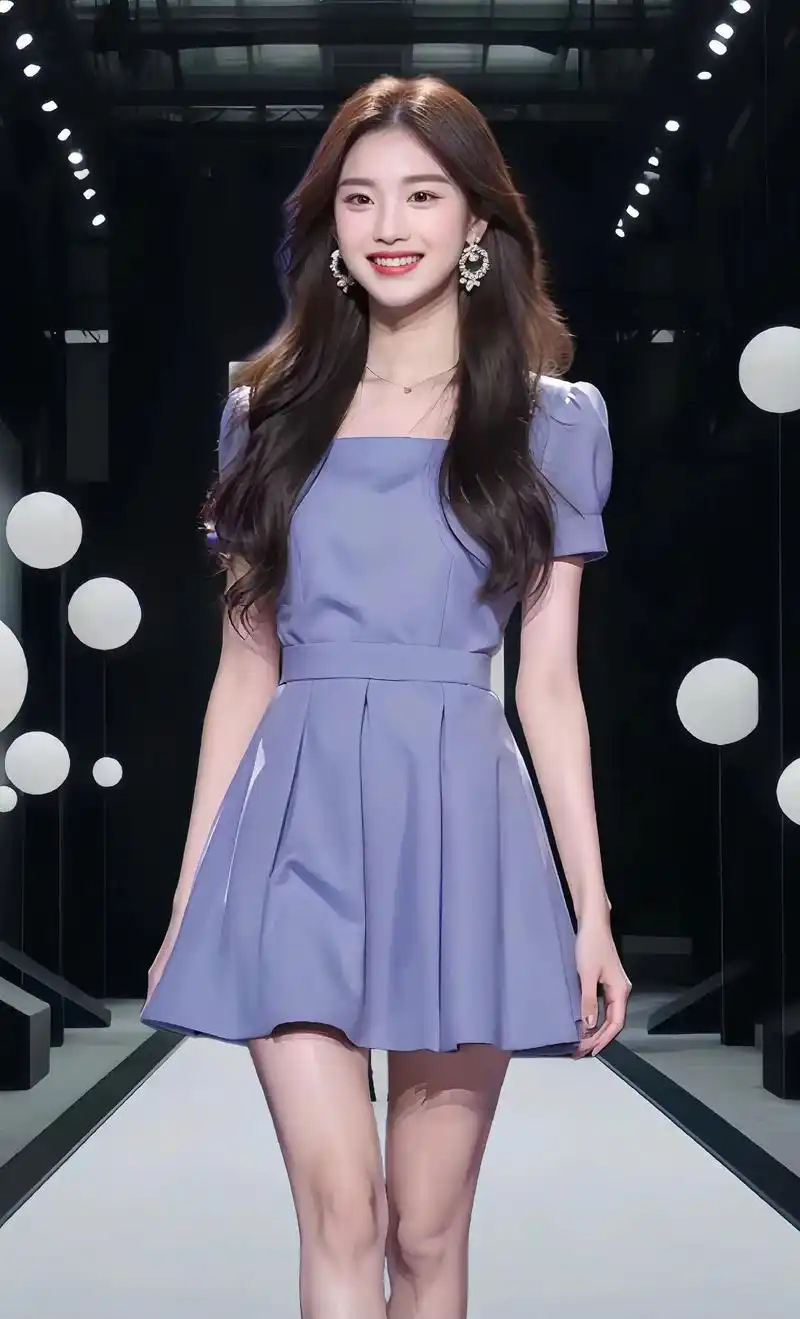 气质收腰蓝色西装连衣裙