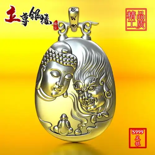 一念成魔佛头本命佛99纯银实心吊坠男足银饰品生肖守护神项链男