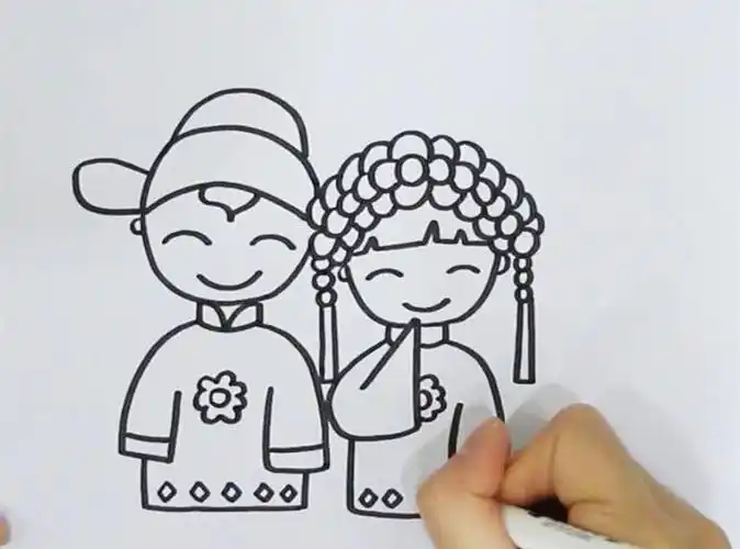 古代新郎新娘简笔画