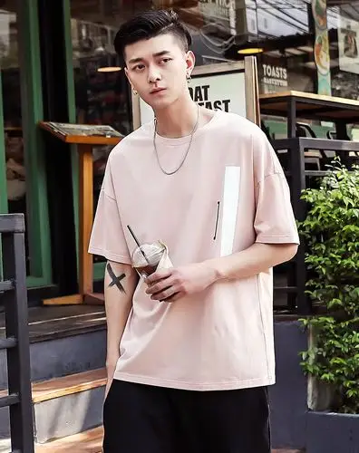 假期潮品筹备-男装集合场潮牌【宽松棉弹】落肩中袖简潮压胶男士t恤