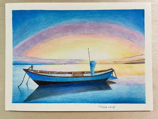 彩铅  #彩铅手绘  #彩铅画风景  #辉柏嘉绘画大神  #坐船看风景